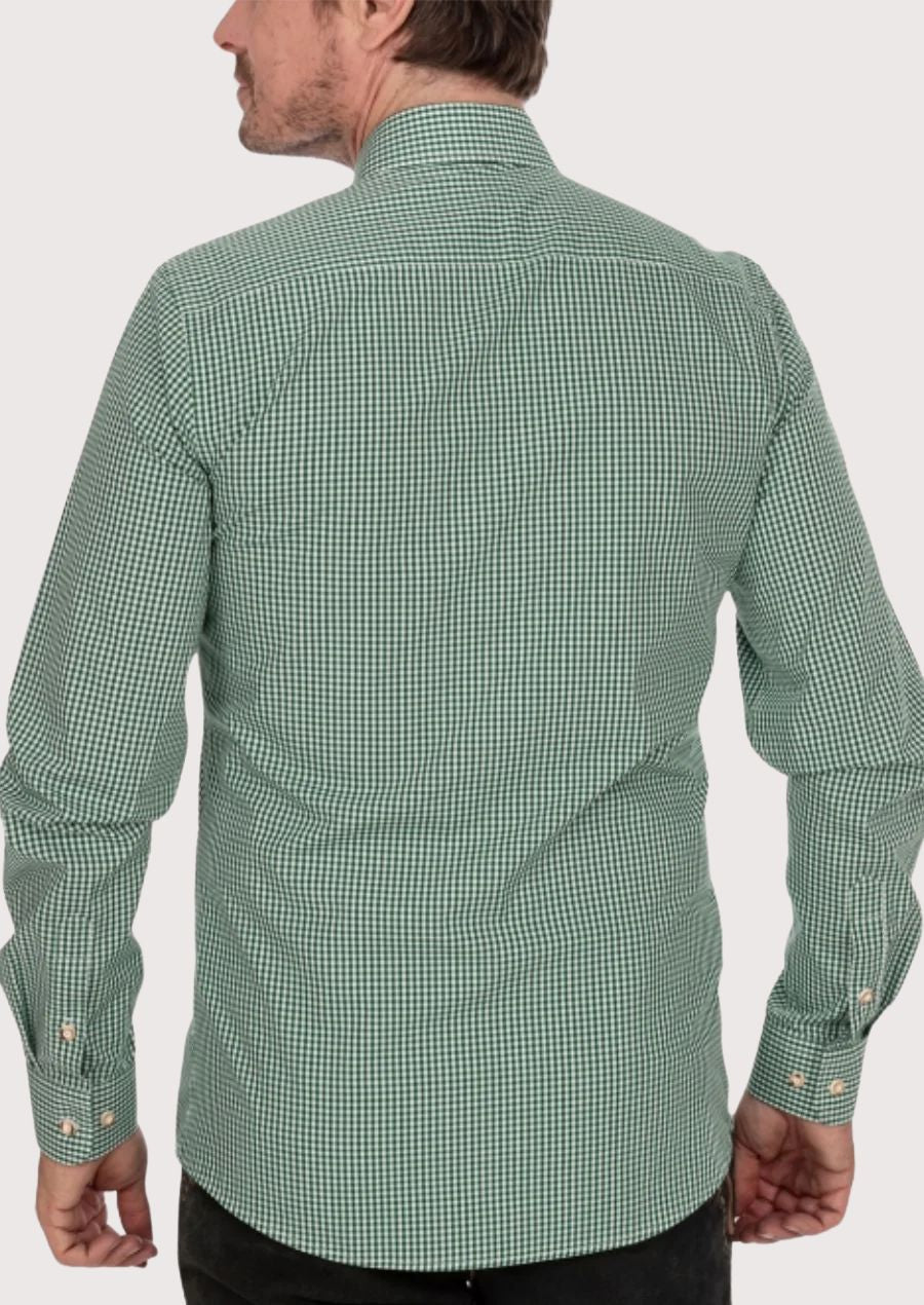 Oktoberfest Ready Trachten Shirt – Gingham Pattern with Wooden Buttons