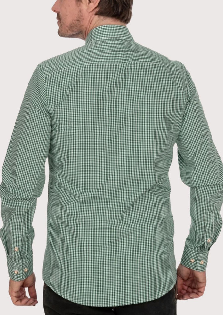 Oktoberfest Ready Trachten Shirt – Gingham Pattern with Wooden Buttons
