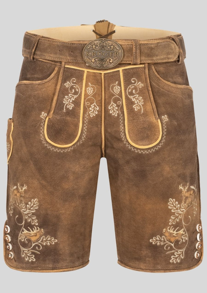 Modern Brown Lederhosen with Belt – Stylish & Traditional Men's Leather Trousers