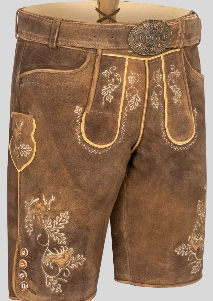 Modern Brown Lederhosen with Belt – Stylish & Traditional Men's Leather Trousers