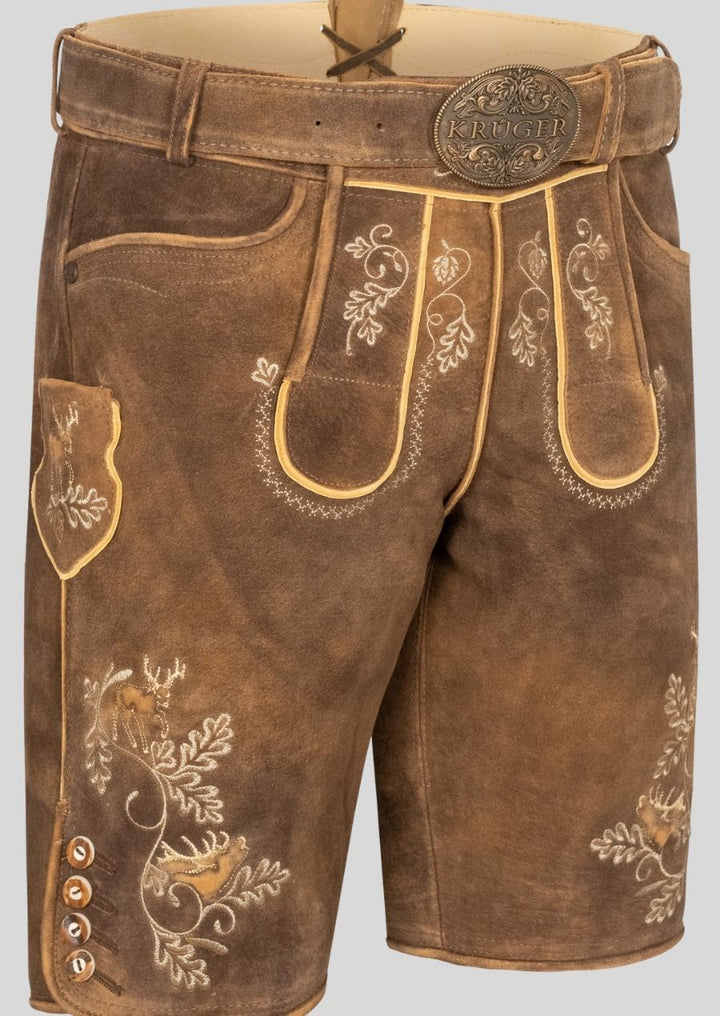 Modern Brown Lederhosen with Belt – Stylish & Traditional Men's Leather Trousers