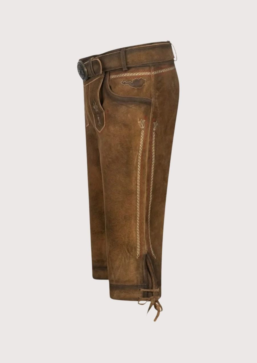 Stylish men's Bundhosen made from top-quality leather, perfect for cultural festivals, winter festivals, and outdoor casual wear.