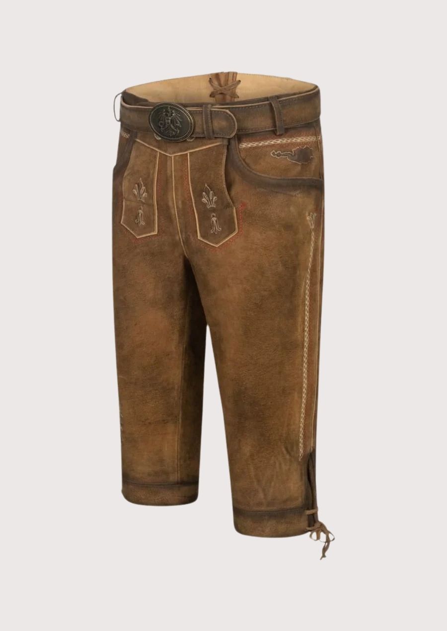 Timeless design modern Bundhosen for men, crafted from high-quality leather, ideal for winter events and outdoor activities.