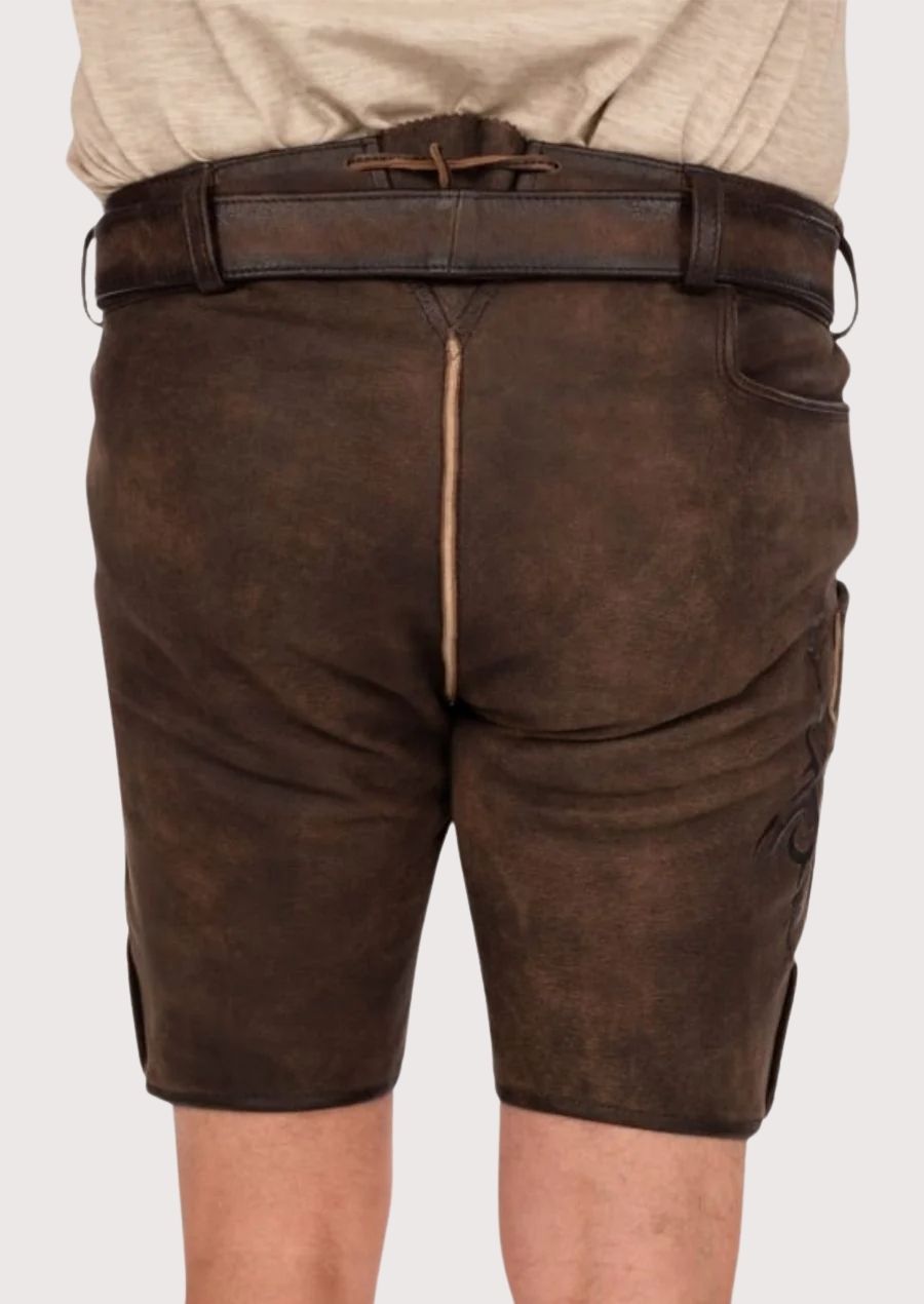 Tribal skull embroidered lederhosen with belt for Bavarian-themed events