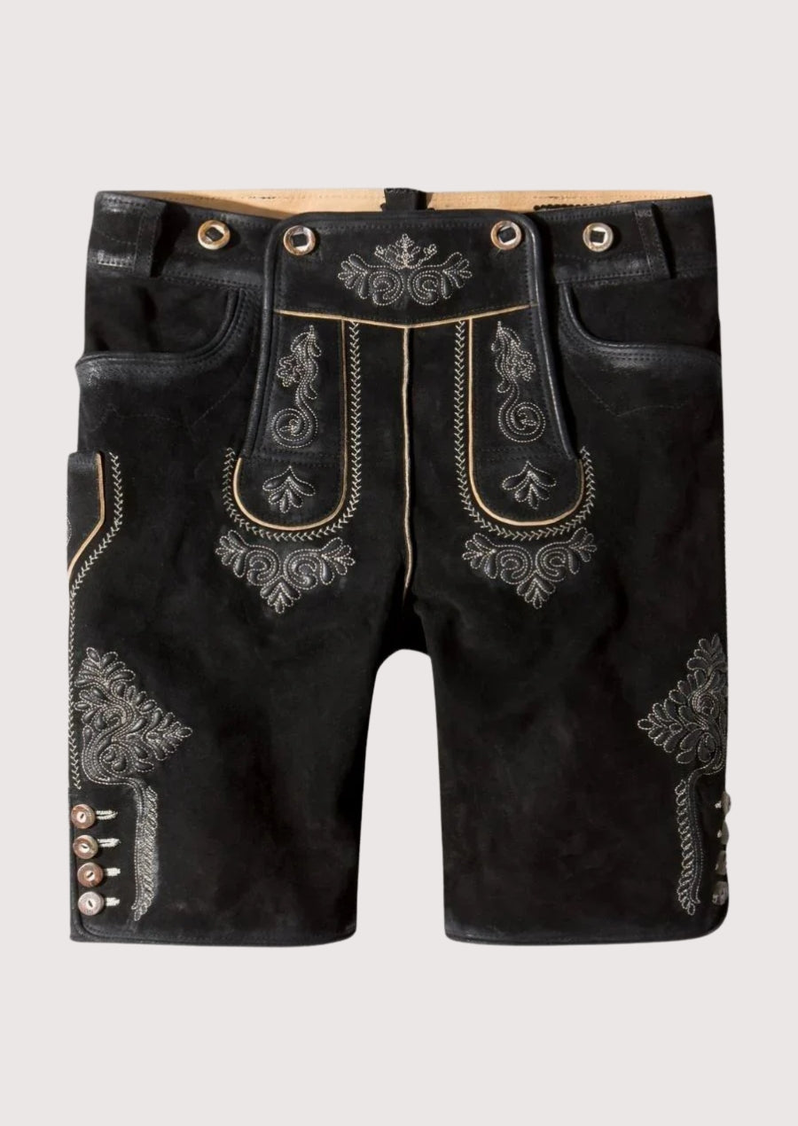 Black lederhosen traditional Bavarian leather shorts