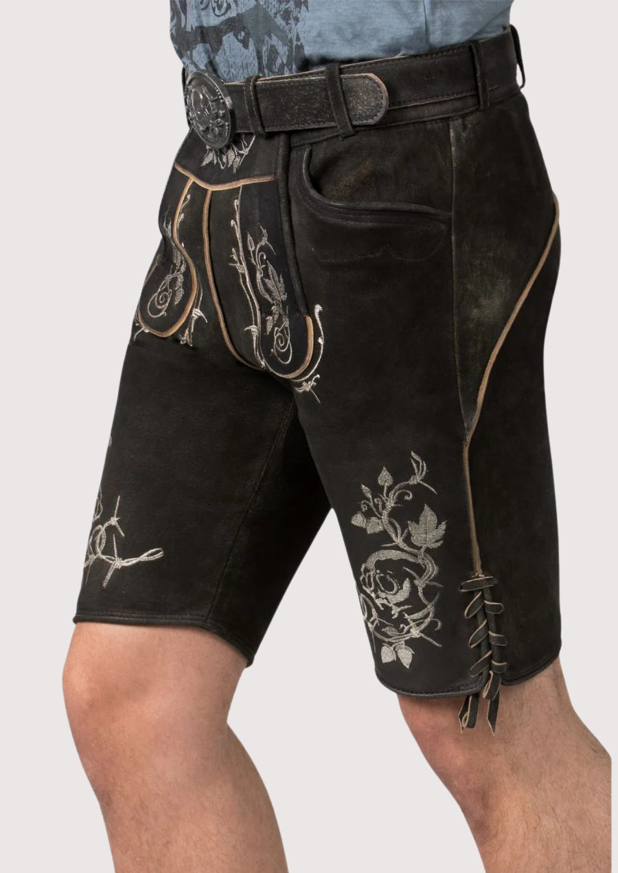Premium black lederhosen skull design leather shorts
