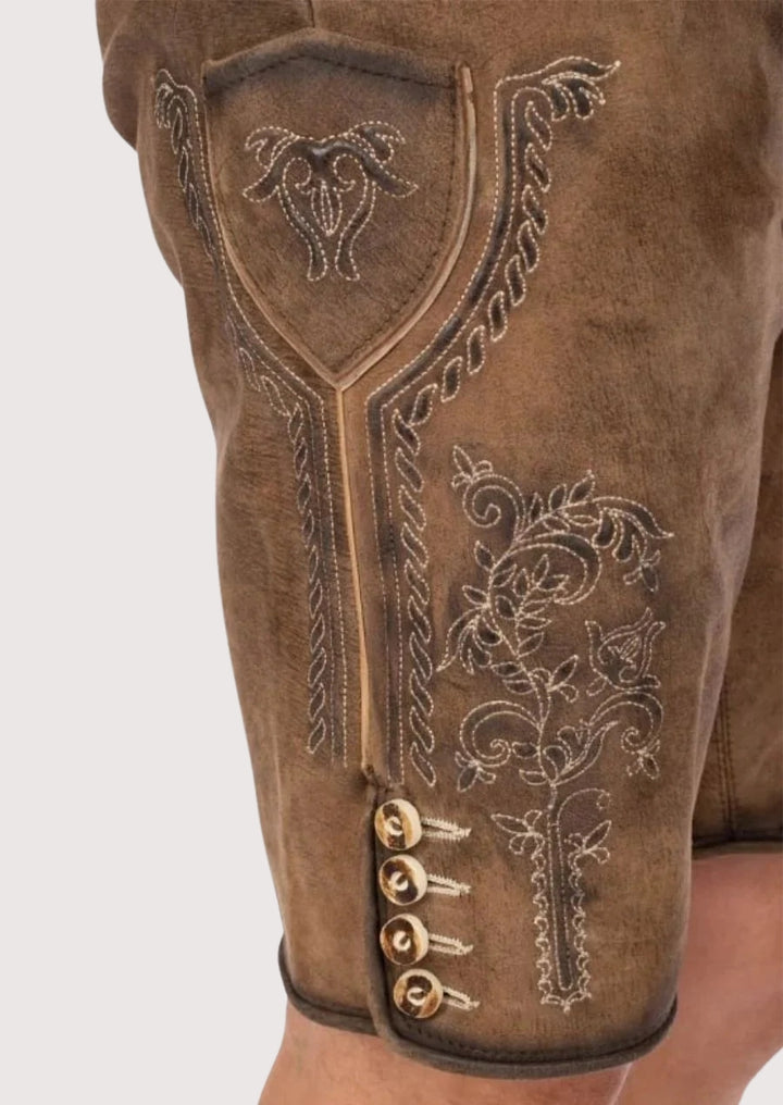 Premium brown lederhosen Oktoberfest style shorts