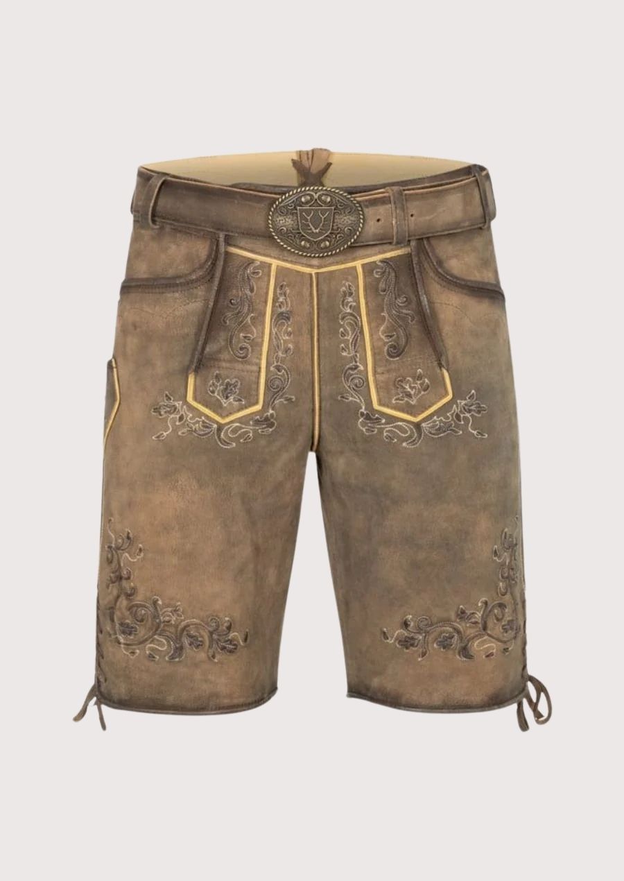 Premium Men's Lederhosen with intricate floral embroidery and adjustable fit