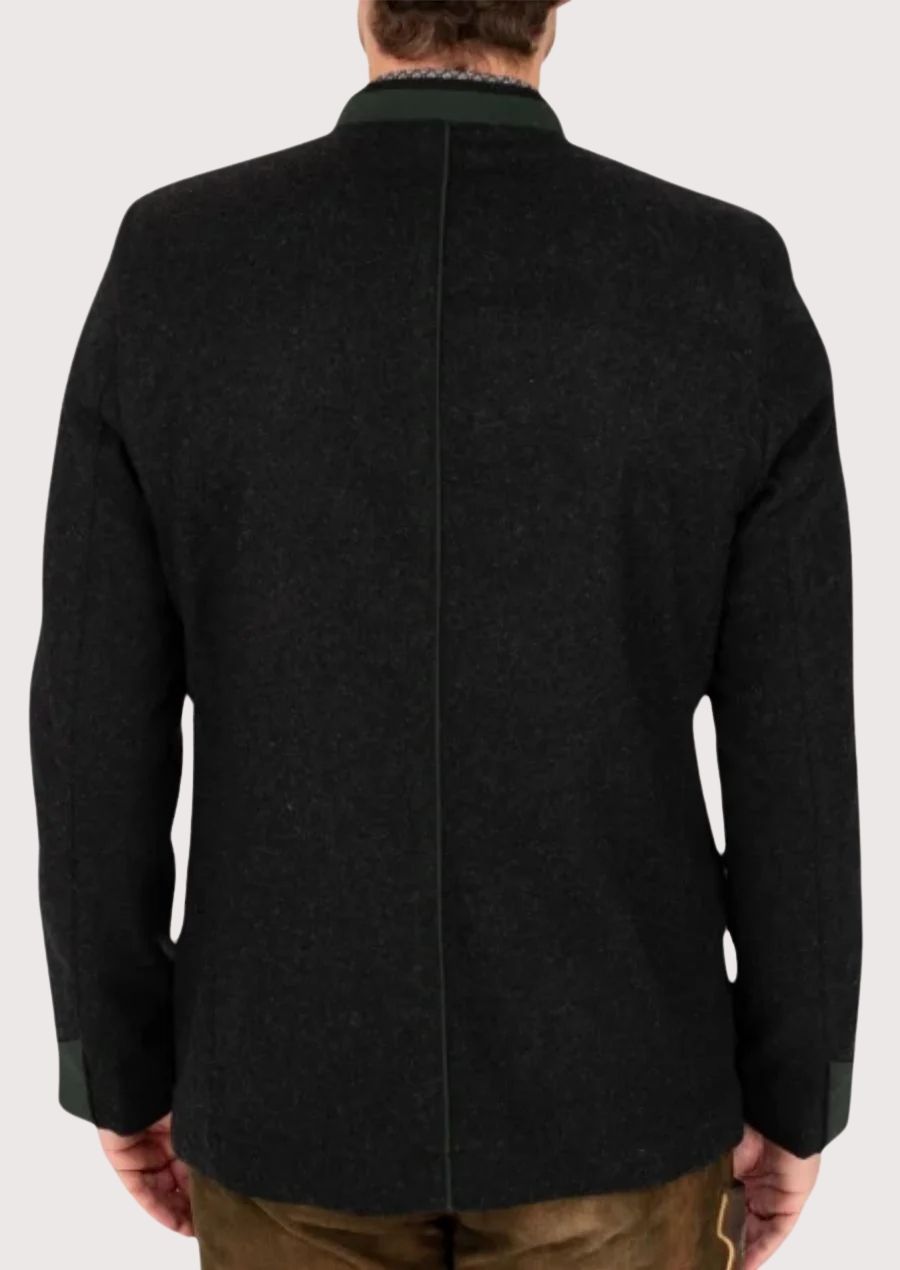 Stylish Men’s Trachten Jacket in Dark Grey with Wooden Buttons and Velvet Collar