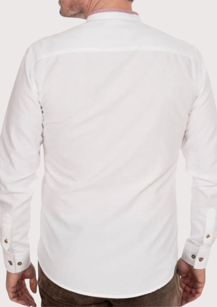 Modern Trachten Shirt for Men – White with Classic Wooden Button Details