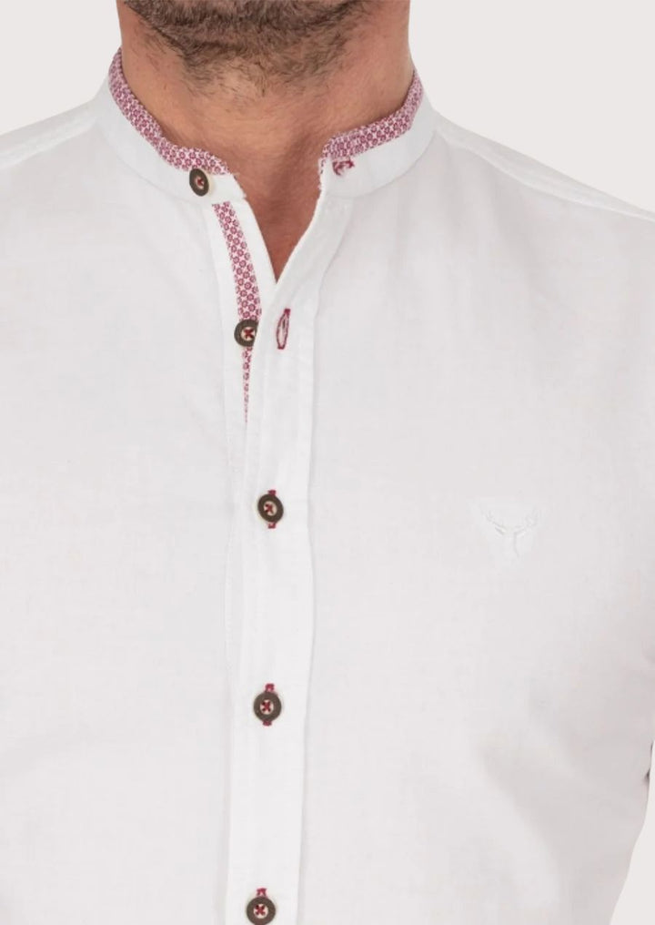 Stylish White Trachten Shirt – Modern Slim Fit with Red Contrast Cuffs