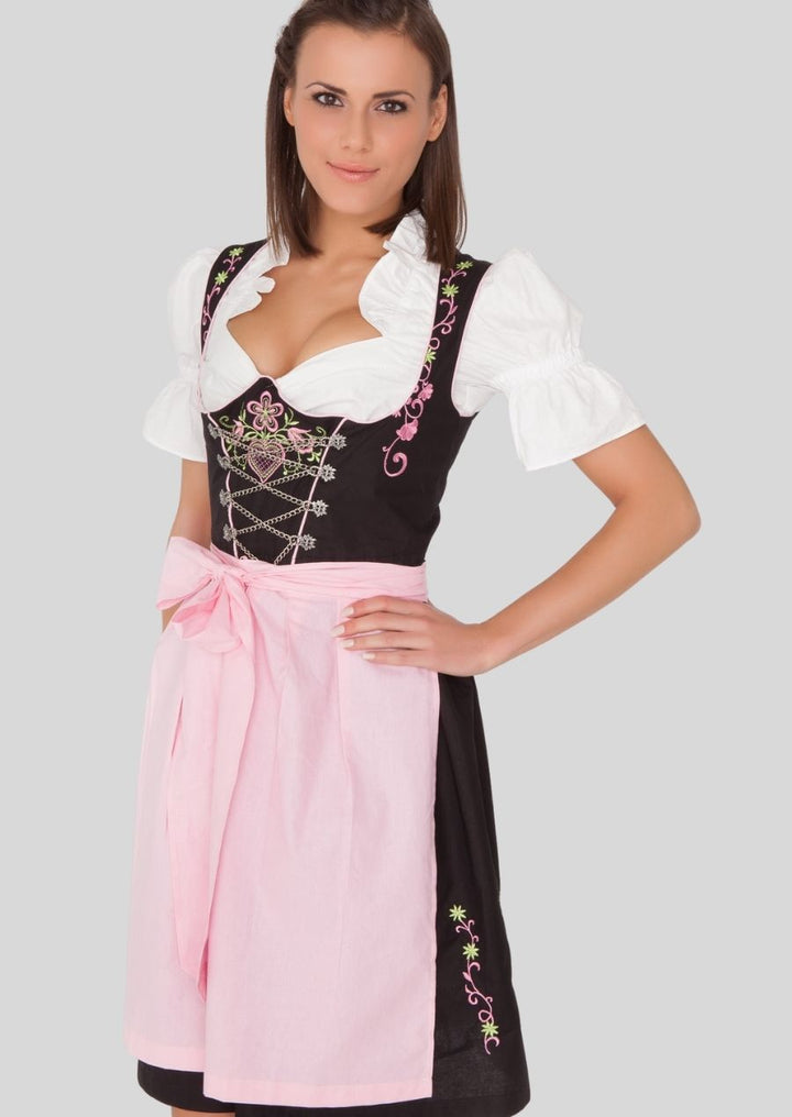 Romantic Floral Dirndl – Elegant Black & Rose Pink with Breathtaking Embroidery