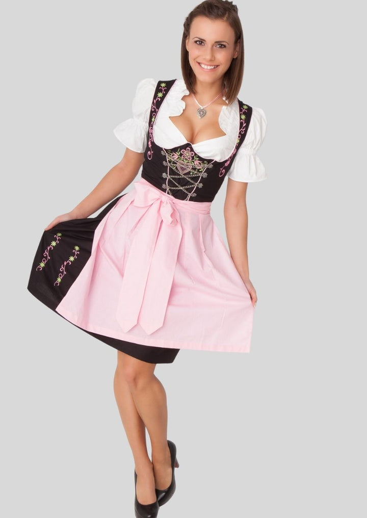 Romantic Floral Dirndl – Elegant Black & Rose Pink with Breathtaking Embroidery