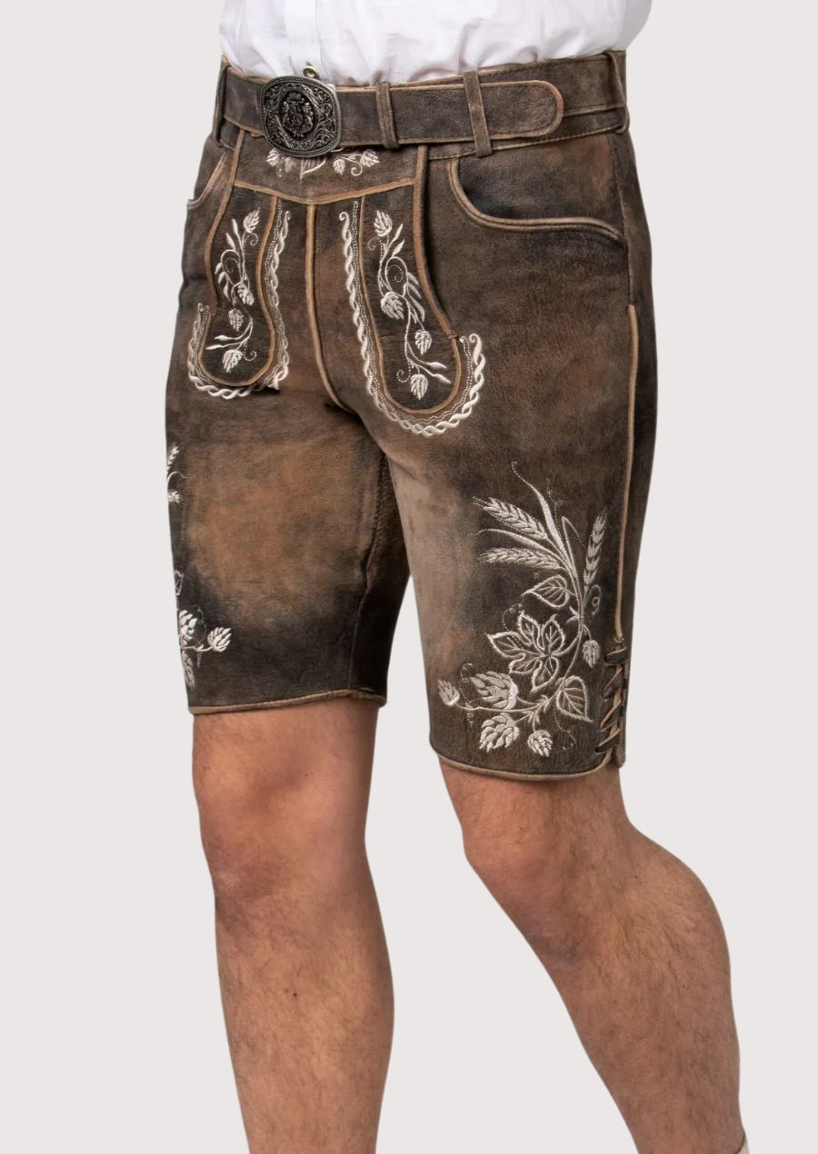 Rustic Bavarian lederhosen embroidered leather shorts