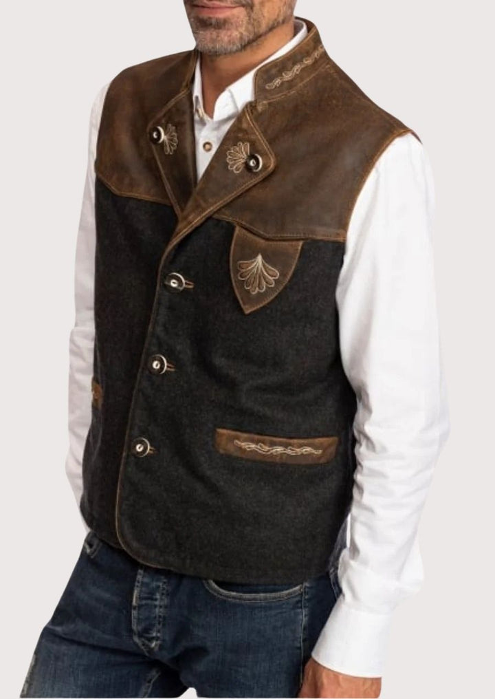 Alpine Fashion Icon – Rustic Bavarian vest with tailored fit, perfect for Oktoberfest and traditional festivals.