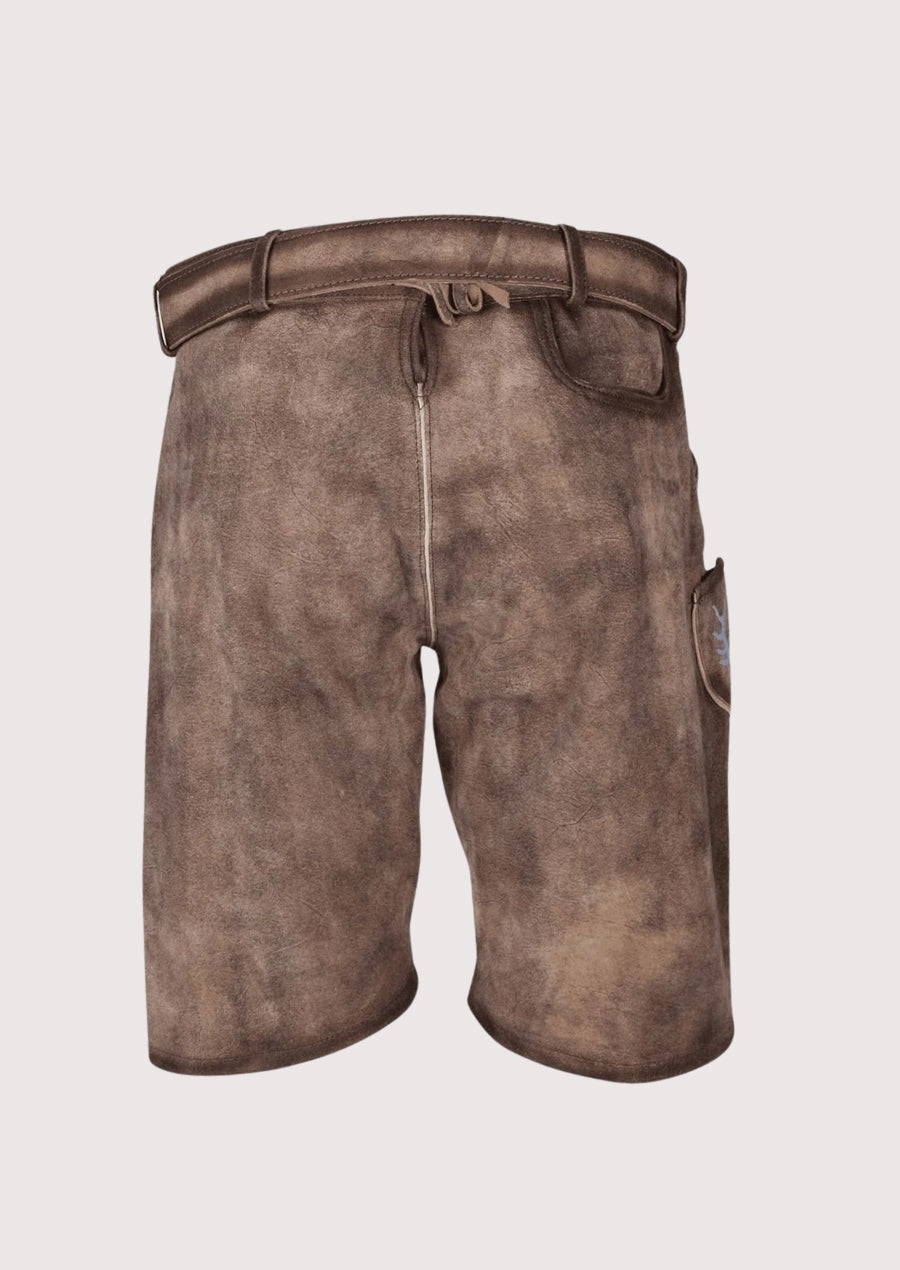 Rustic alpine men’s lederhosen classic leather shorts