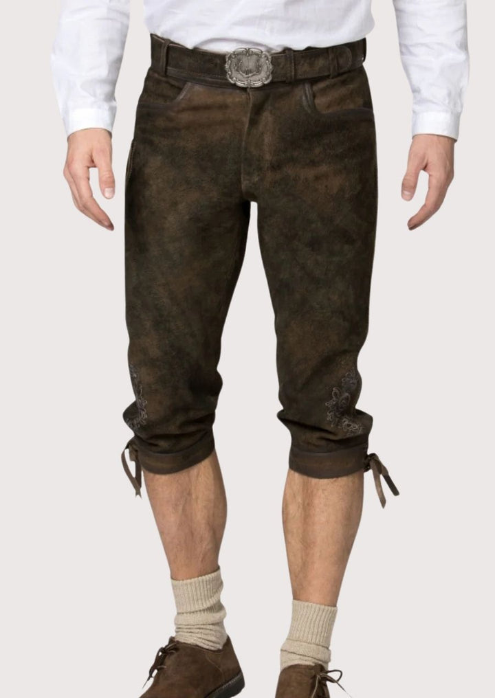 Hand-stitched embroidery on Sleek Men’s Bundhosen for a traditional, stylish winter look