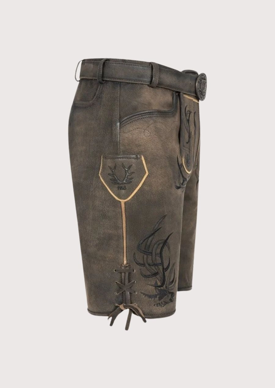 Black embroidery men’s Bavarian leather trousers ideal for folk events