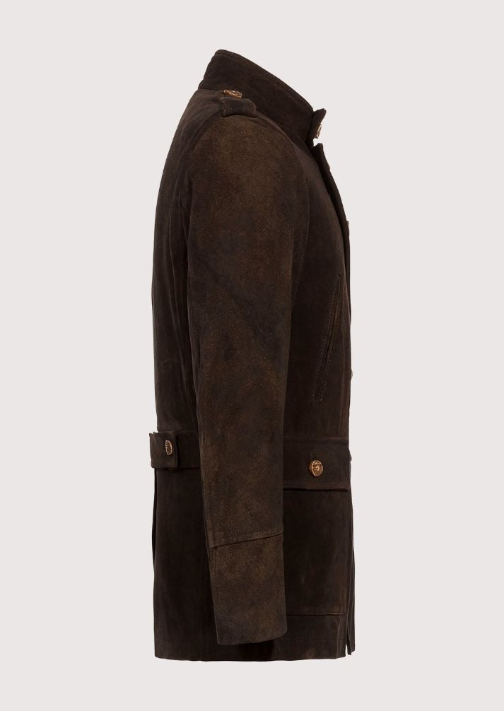Classic Bavarian-inspired men’s jacket, perfect for Oktoberfest, with high collar and refined gold-button detailing.