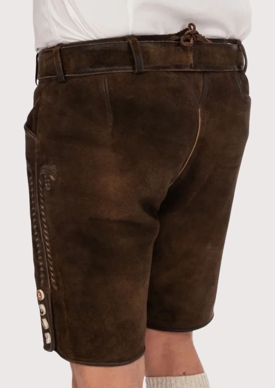 Elegant men's lederhosen with traditional Bavarian design, intricate embroidery, and adjustable fit for comfort.