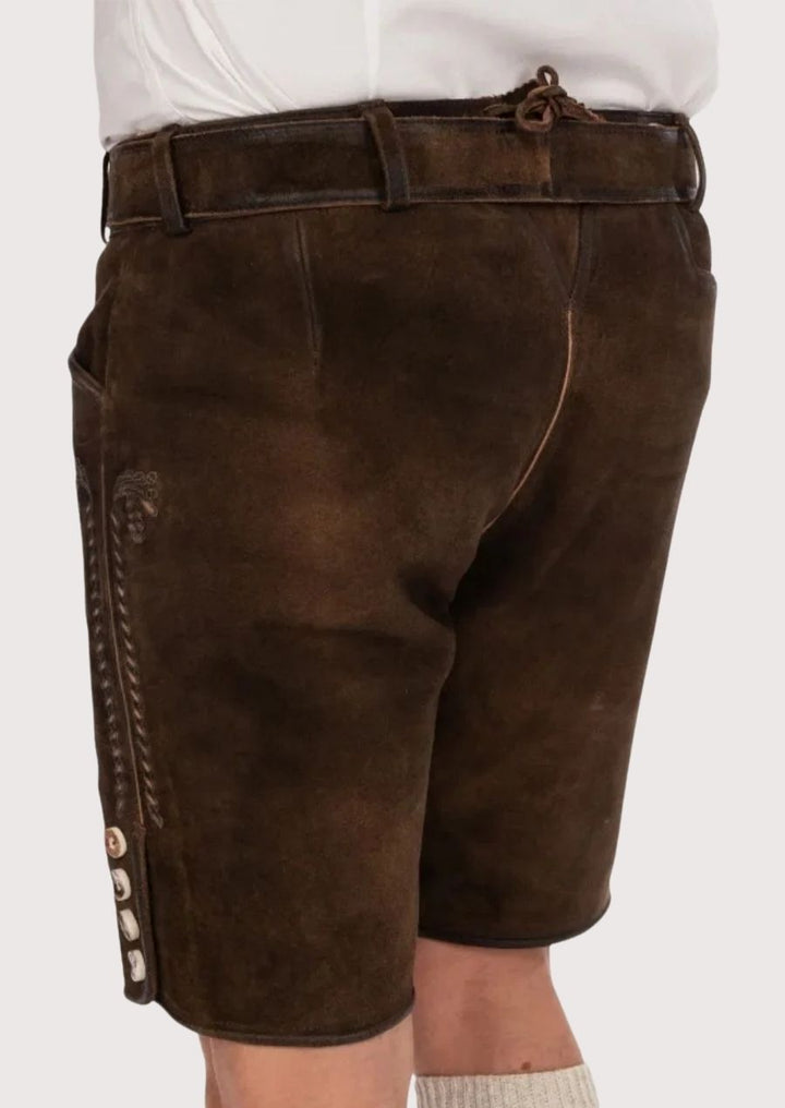 Elegant men's lederhosen with traditional Bavarian design, intricate embroidery, and adjustable fit for comfort.