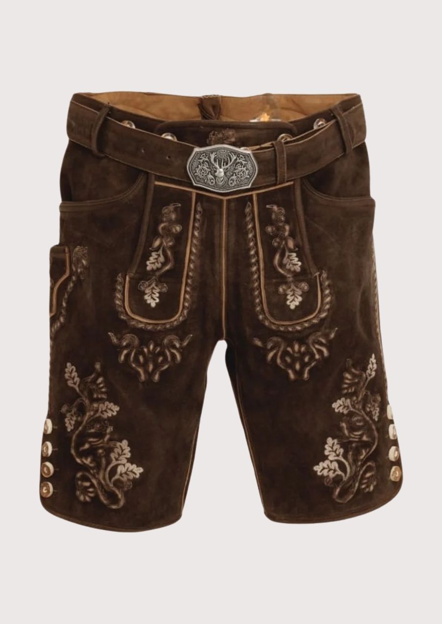 Stylish Men's Lederhosen with intricate Bavarian embroidery – perfect for Oktoberfest and cultural events.
