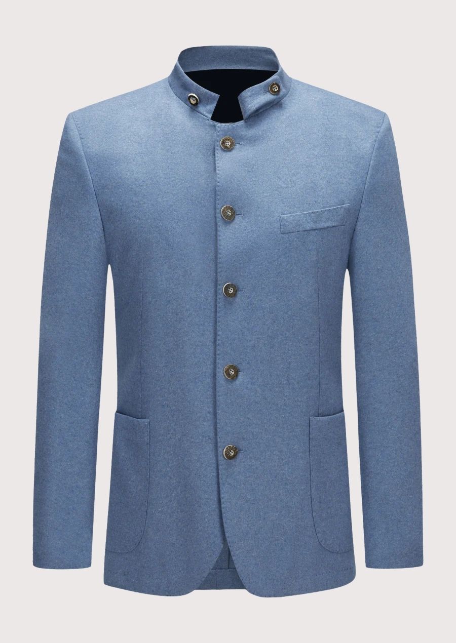 Stylish Men’s Trachten Jacket in Blue with Rustic Wooden Buttons - Perfect for Oktoberfest