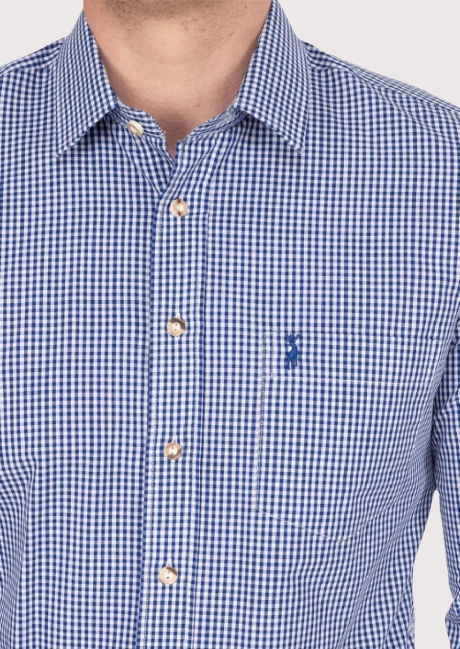 Authentic Bavarian Style Trachten Shirt – Blue and White Gingham Design