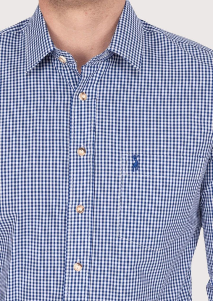 Authentic Bavarian Style Trachten Shirt – Blue and White Gingham Design