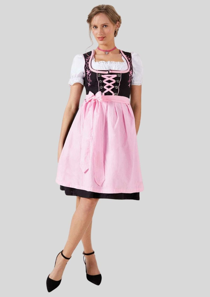 Sweet & Sexy Floral Dirndl – Romantic Black & Light Pink with Beautiful Embroidery