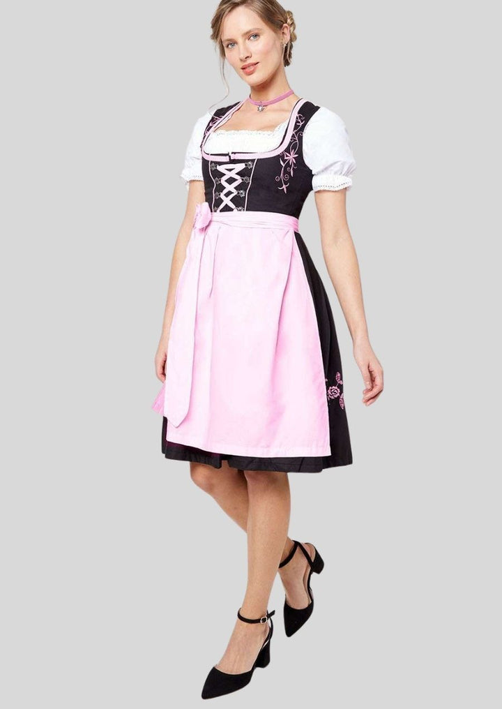 Sweet & Sexy Floral Dirndl – Romantic Black & Light Pink with Beautiful Embroidery