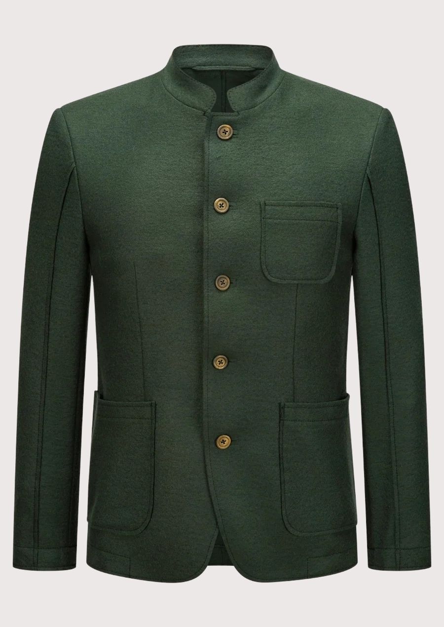 Timeless Men’s Trachten Jacket in Green with Rustic Wooden Buttons - Ideal for Oktoberfest