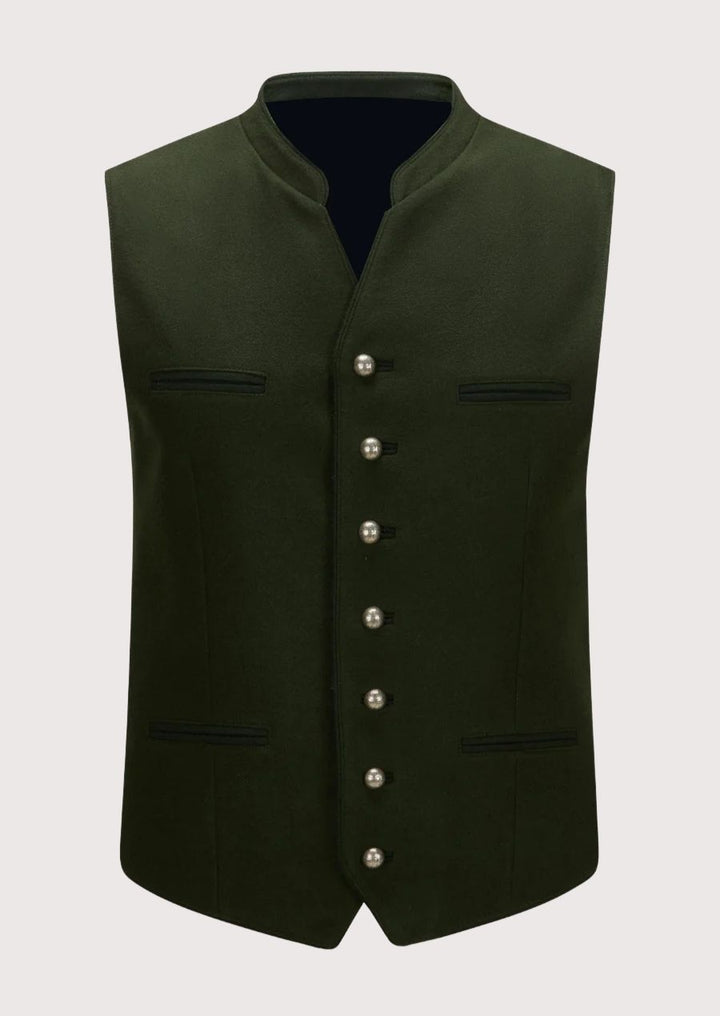 Timeless Trachten Vest for Men in green wool, perfect for Oktoberfest and Bavarian cultural events.