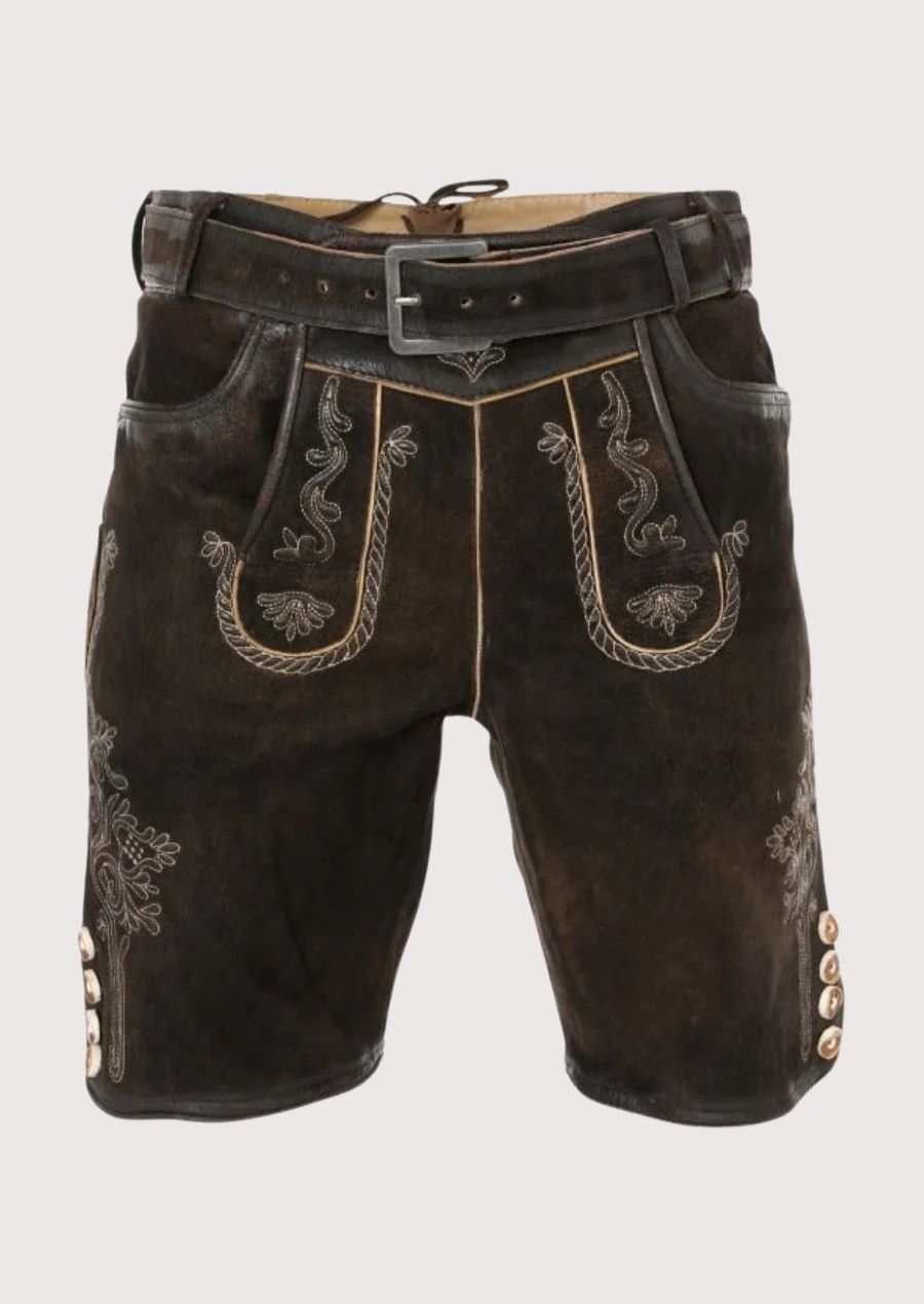 Traditional German leather lederhosen shorts for men with embroidery