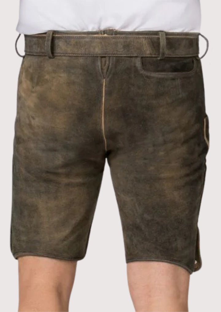 Traditional German leather shorts rustic embroidered lederhosen