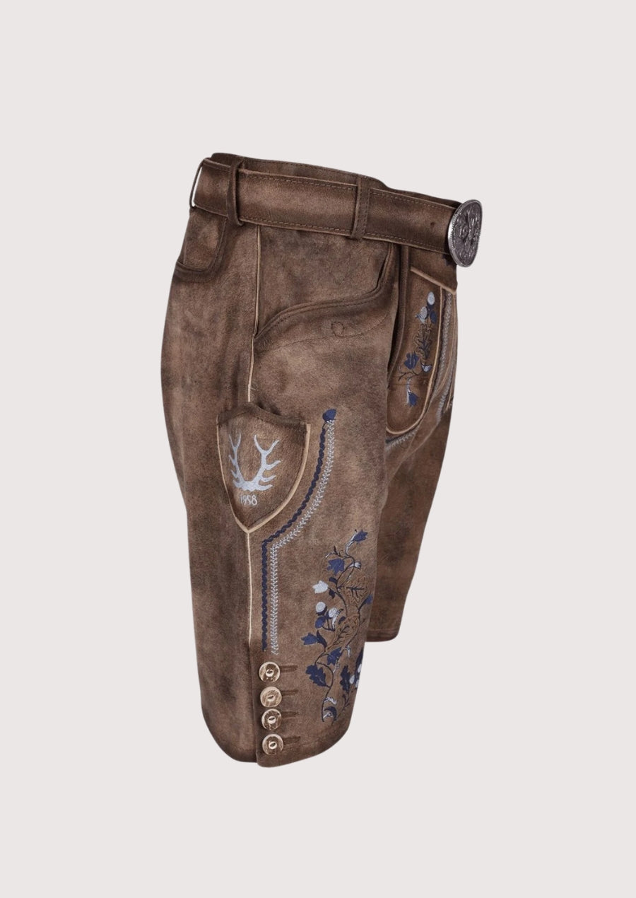 Traditional German lederhosen with blue embroidery