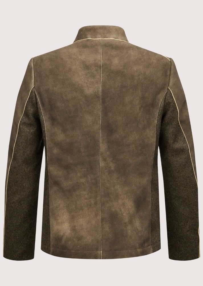 Men’s Bavarian-style Trachten jacket with sleek tailored fit and black buttons, ideal for cultural events and Oktoberfest.