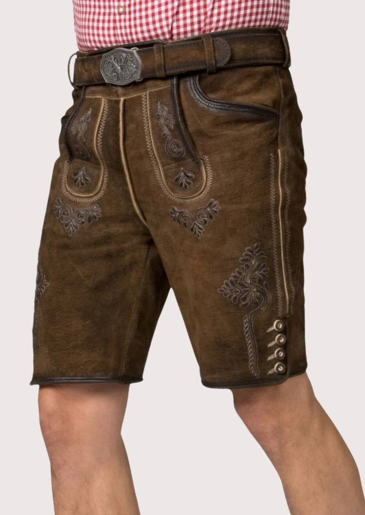 Men's Lederhosen for Oktoberfest – Made from high-quality leather, with floral stitching and an antique-style buckle for a traditional look.