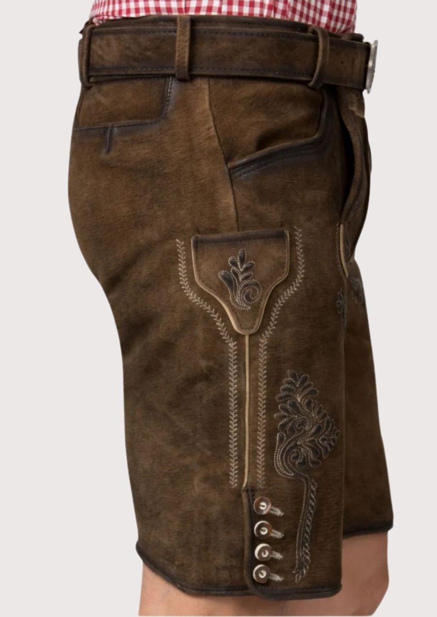 Classic Men's Lederhosen, designed with intricate embroidery and adjustable straps, perfect for cultural celebrations like Oktoberfest.