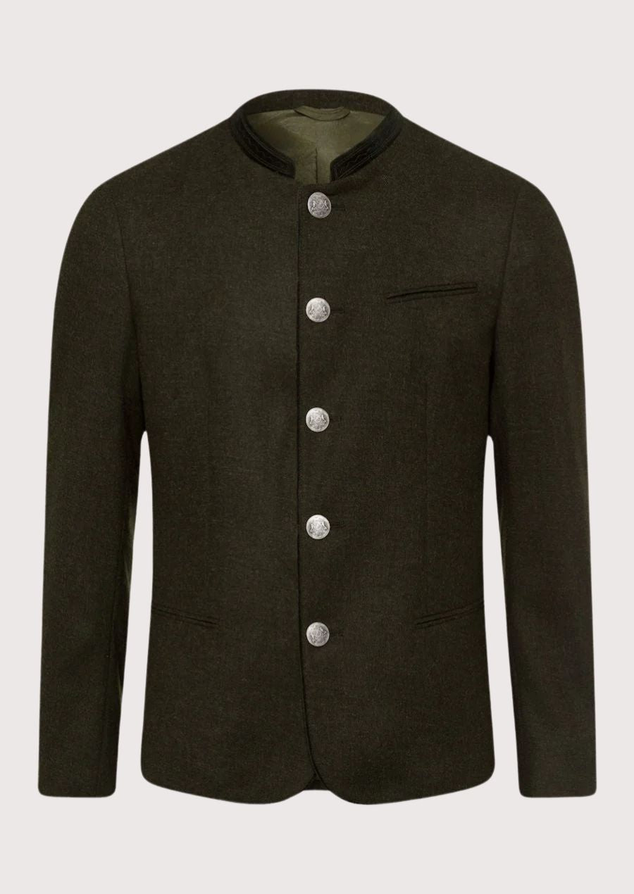 Traditional Bavarian Trachten jacket for men in forest green wool blend

