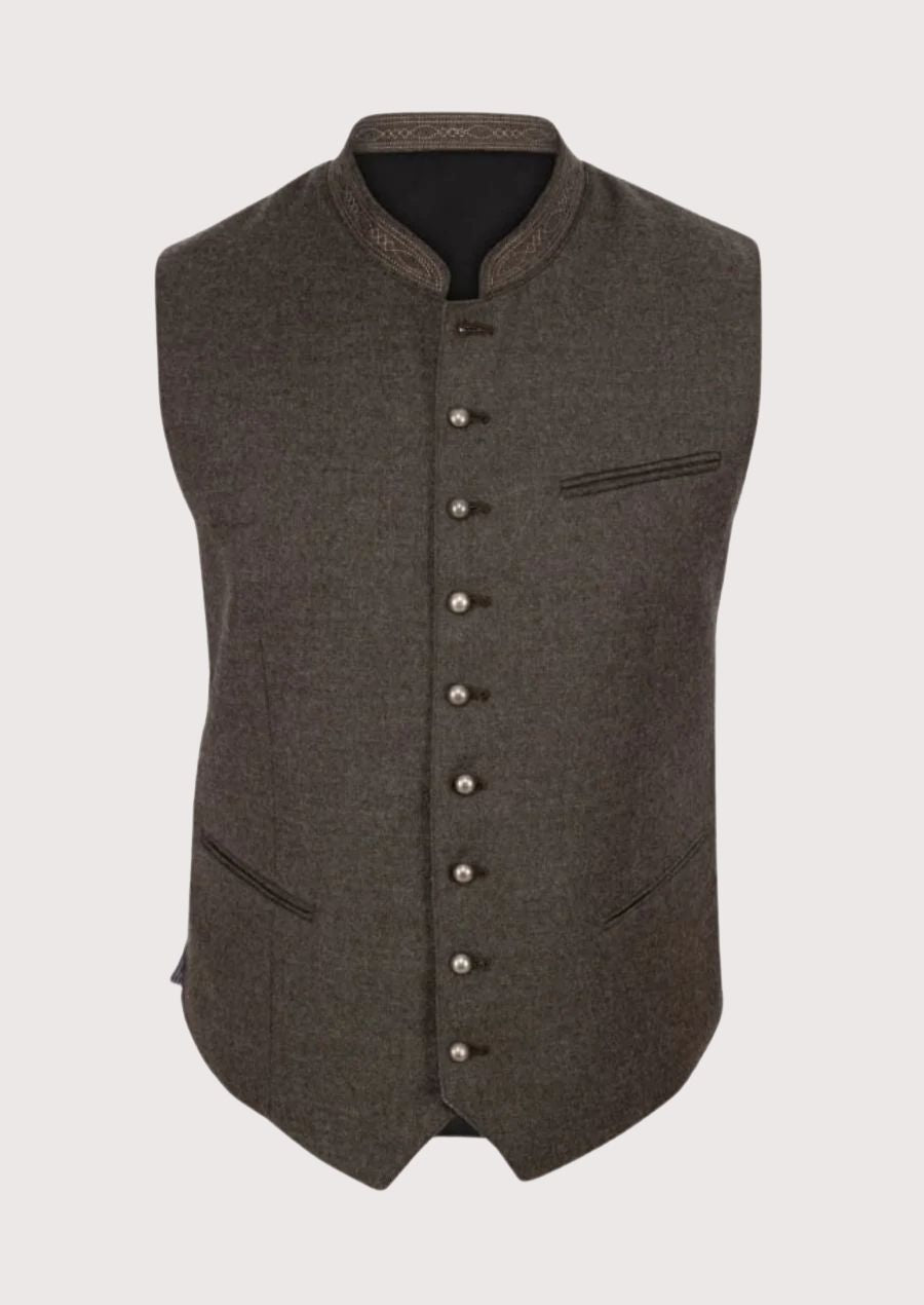 Traditional Bavarian Trachten Vest for Oktoberfest in brown wool blend
