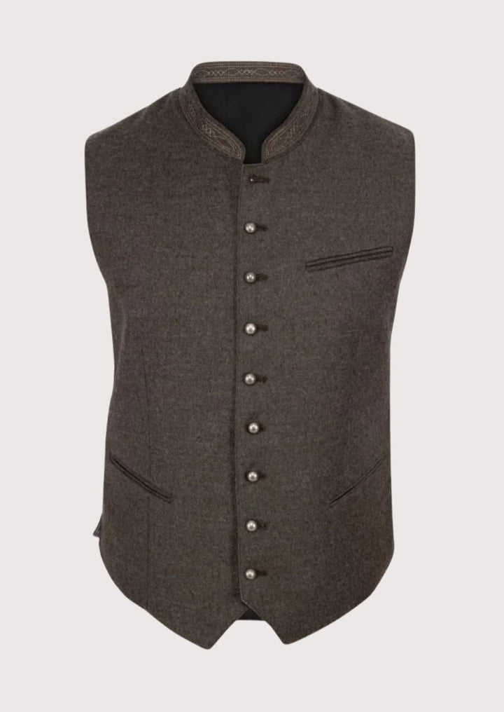 Traditional Bavarian Trachten Vest for Oktoberfest in brown wool blend