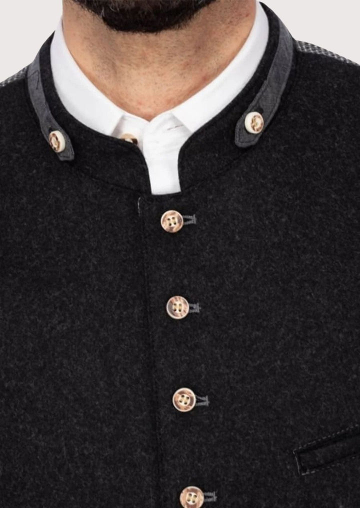 Warm and stylish Wool Bavarian Vest with traditional button detailing, perfect for cultural festivals and gatherings.